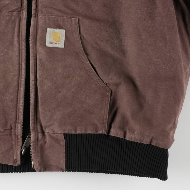 Oversized 80s-90'S Carhartt Active Jacket, Padded Duck Full-Zip Hoodie, Men's Size XXXL cotton red type reddish brown Vintage Second Hand