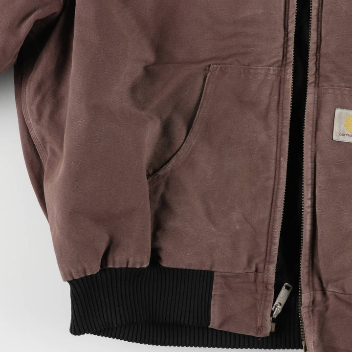 Oversized 80s-90'S Carhartt Active Jacket, Padded Duck Full-Zip Hoodie, Men's Size XXXL cotton red type reddish brown Vintage Second Hand