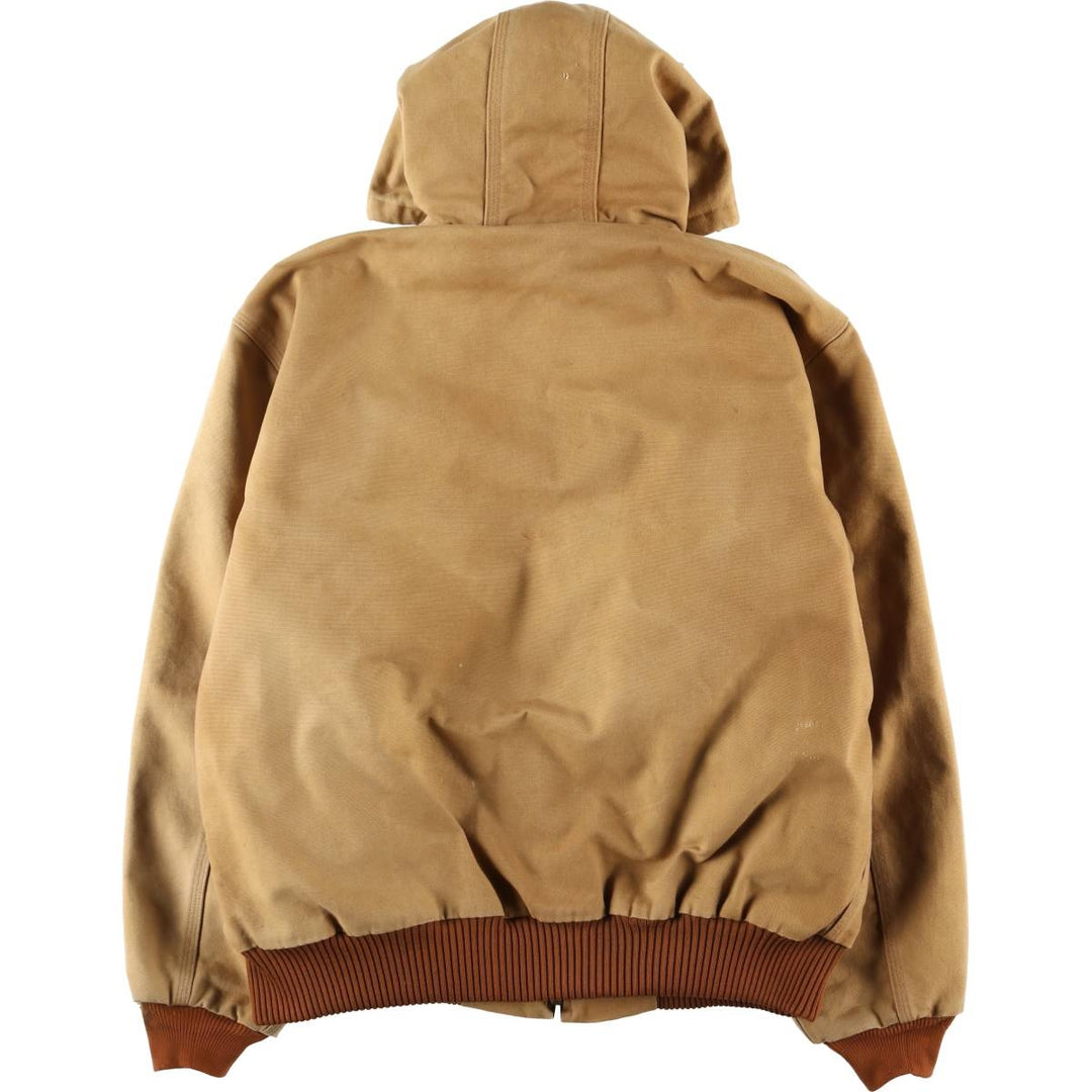 2000'S Carhartt Active Jacket, Padded Duck Full-Zip Hoodie, Made in USA, Men's Size L cotton ocher yellow type Vintage Second Hand