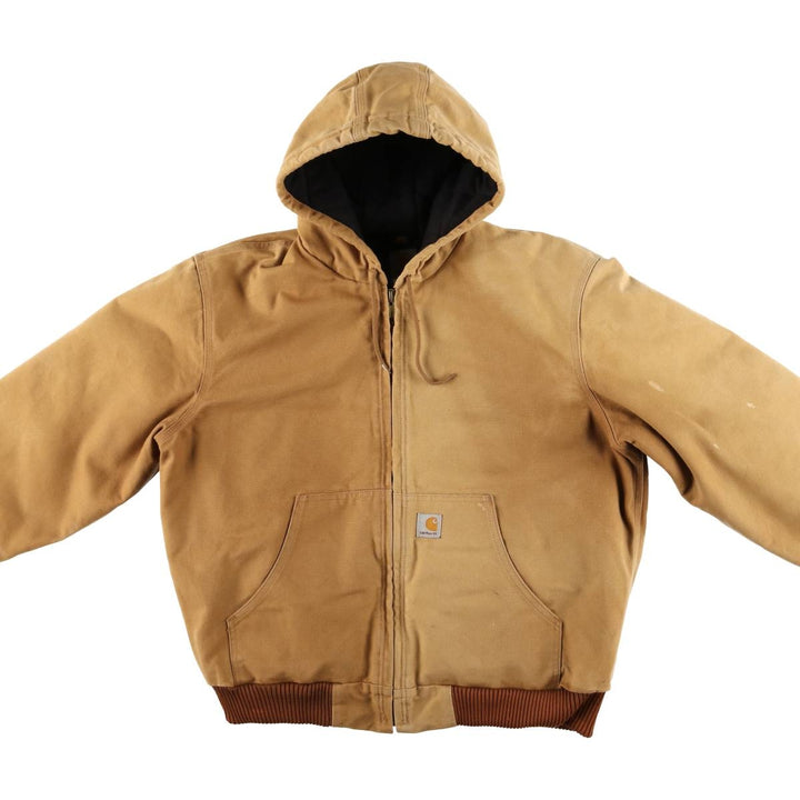 2000'S Carhartt Active Jacket, Padded Duck Full-Zip Hoodie, Made in USA, Men's Size L cotton ocher yellow type Vintage Second Hand