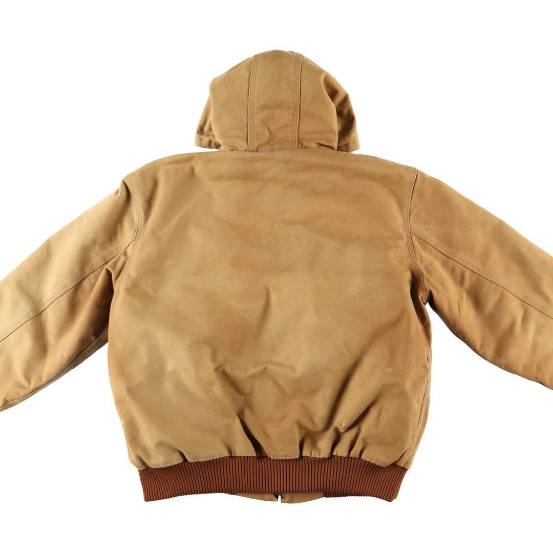 2000'S Carhartt Active Jacket, Padded Duck Full-Zip Hoodie, Made in USA, Men's Size L cotton ocher yellow type Vintage Second Hand