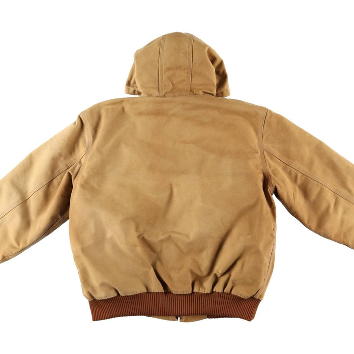 2000'S Carhartt Active Jacket, Padded Duck Full-Zip Hoodie, Made in USA, Men's Size L cotton ocher yellow type Vintage Second Hand