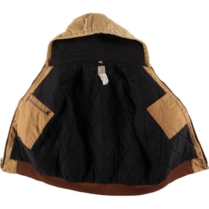 2000'S Carhartt Active Jacket, Padded Duck Full-Zip Hoodie, Made in USA, Men's Size L cotton ocher yellow type Vintage Second Hand