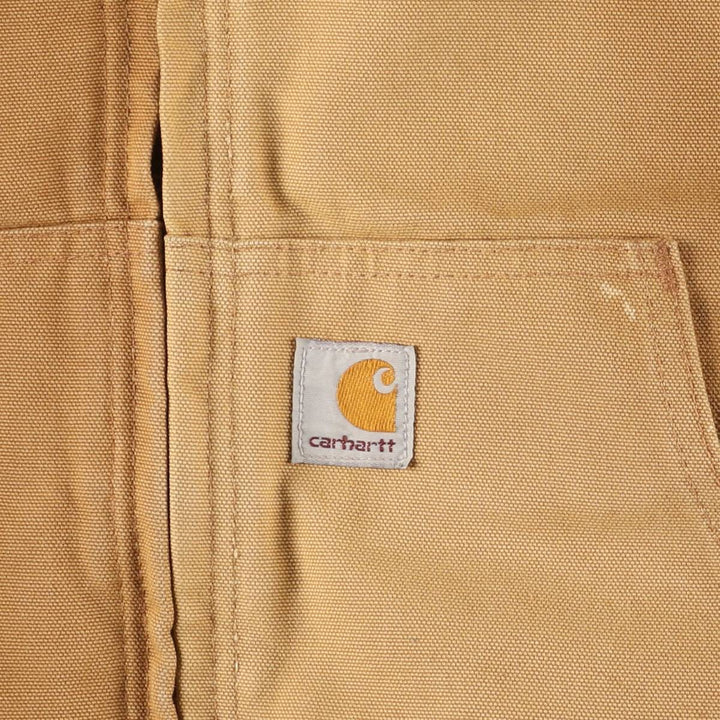 2000'S Carhartt Active Jacket, Padded Duck Full-Zip Hoodie, Made in USA, Men's Size L cotton ocher yellow type Vintage Second Hand