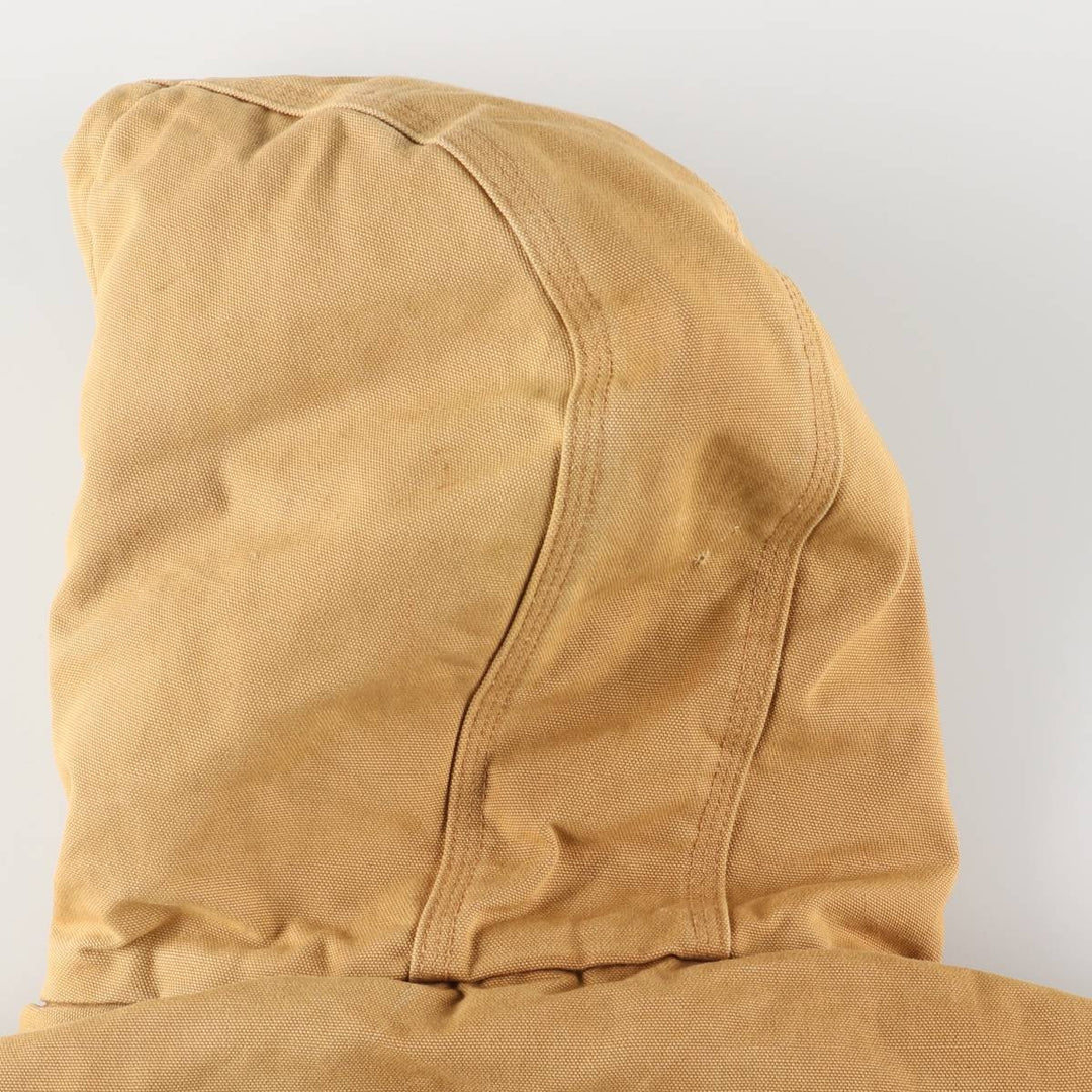 2000'S Carhartt Active Jacket, Padded Duck Full-Zip Hoodie, Made in USA, Men's Size L cotton ocher yellow type Vintage Second Hand