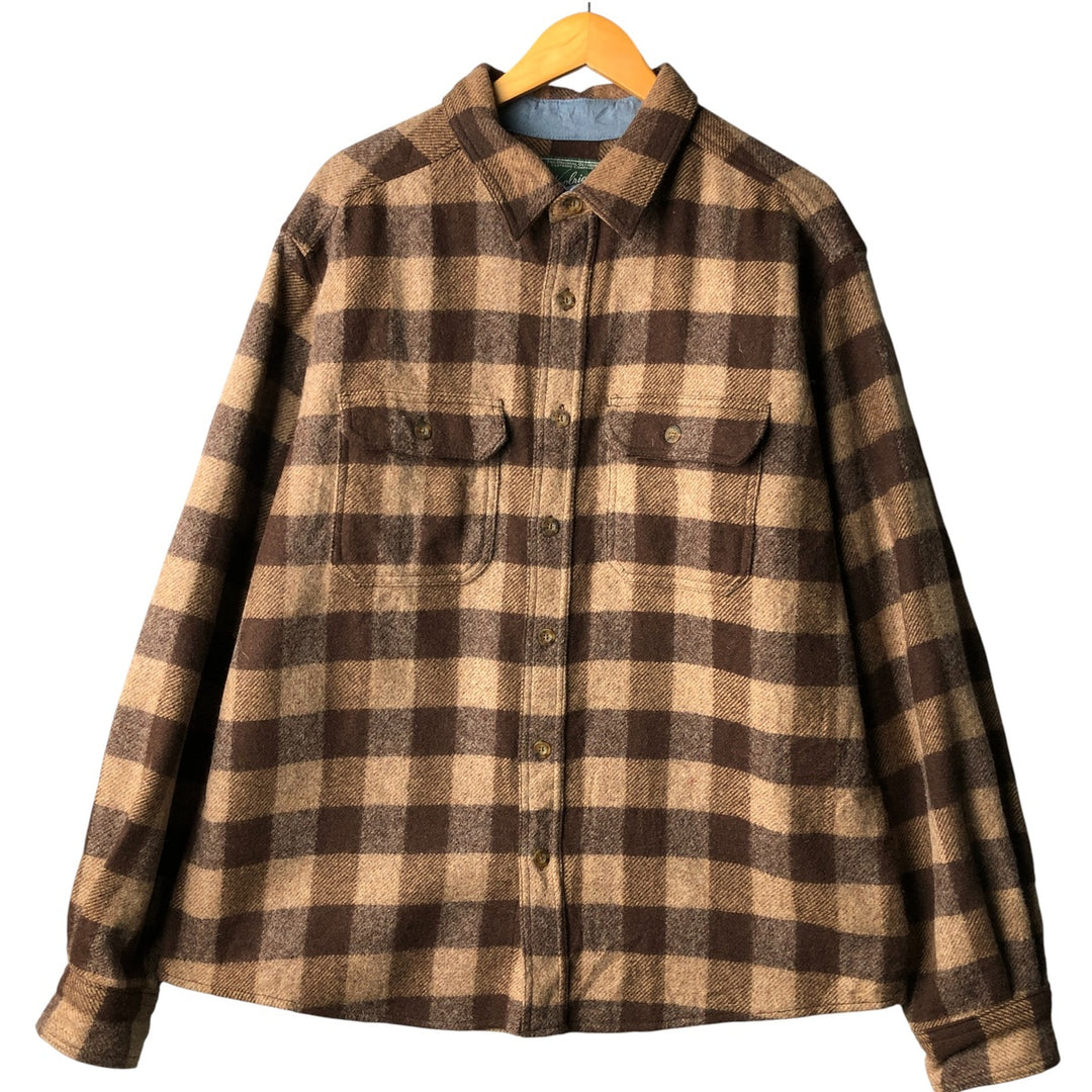 WOOLRICH Check Pattern Wool Shirt, Men's XL wool brown type Vintage Second Hand