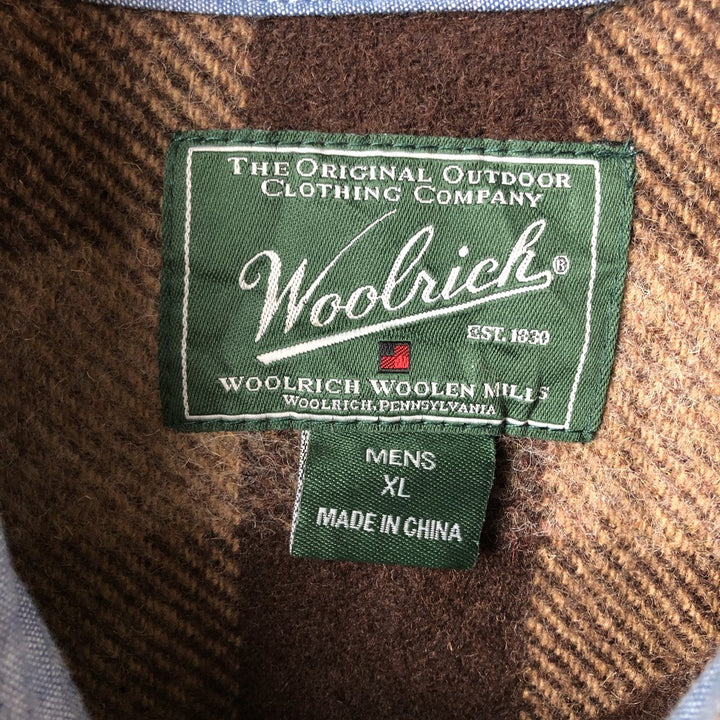 WOOLRICH Check Pattern Wool Shirt, Men's XL wool brown type Vintage Second Hand