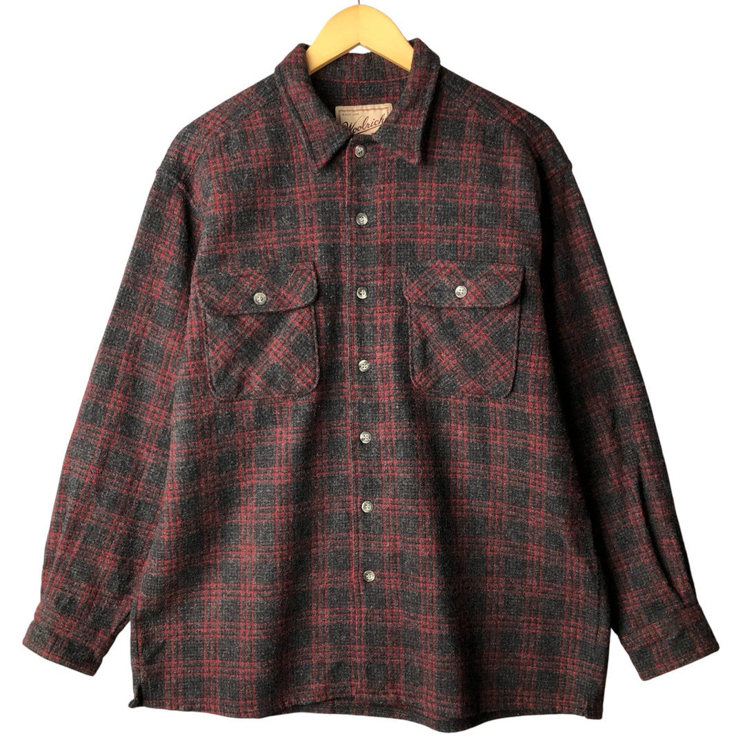 WOOLRICH Check Pattern Wool Shirt, Men's Size L wool black type Vintage Second Hand
