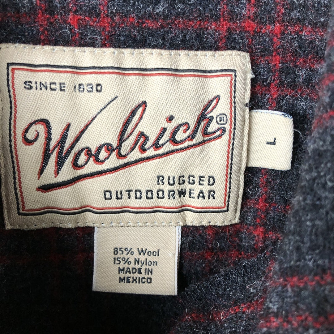 WOOLRICH Check Pattern Wool Shirt, Men's Size L wool black type Vintage Second Hand
