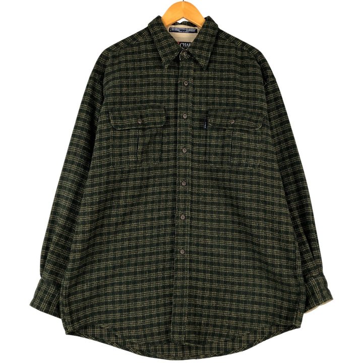 Ralph Lauren CHAPS Check Pattern Long Sleeve Polyester Shirt, Men's Size L polyester Green type dark green Vintage Second Hand