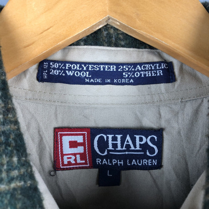 Ralph Lauren CHAPS Check Pattern Long Sleeve Polyester Shirt, Men's Size L polyester Green type dark green Vintage Second Hand