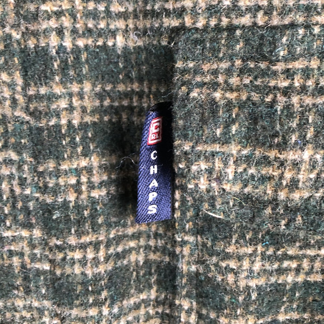 Ralph Lauren CHAPS Check Pattern Long Sleeve Polyester Shirt, Men's Size L polyester Green type dark green Vintage Second Hand