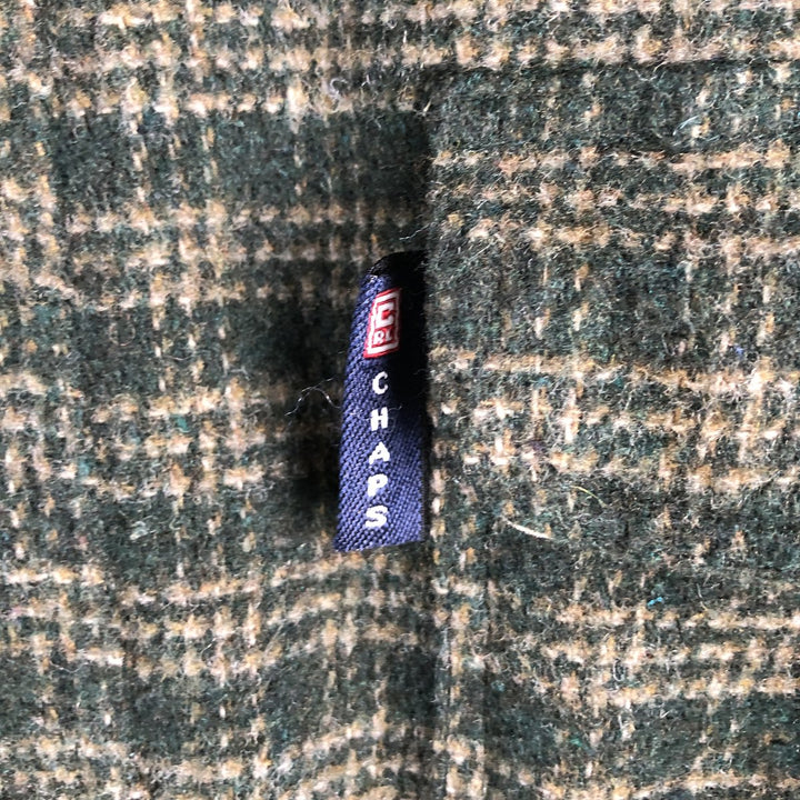 Ralph Lauren CHAPS Check Pattern Long Sleeve Polyester Shirt, Men's Size L polyester Green type dark green Vintage Second Hand