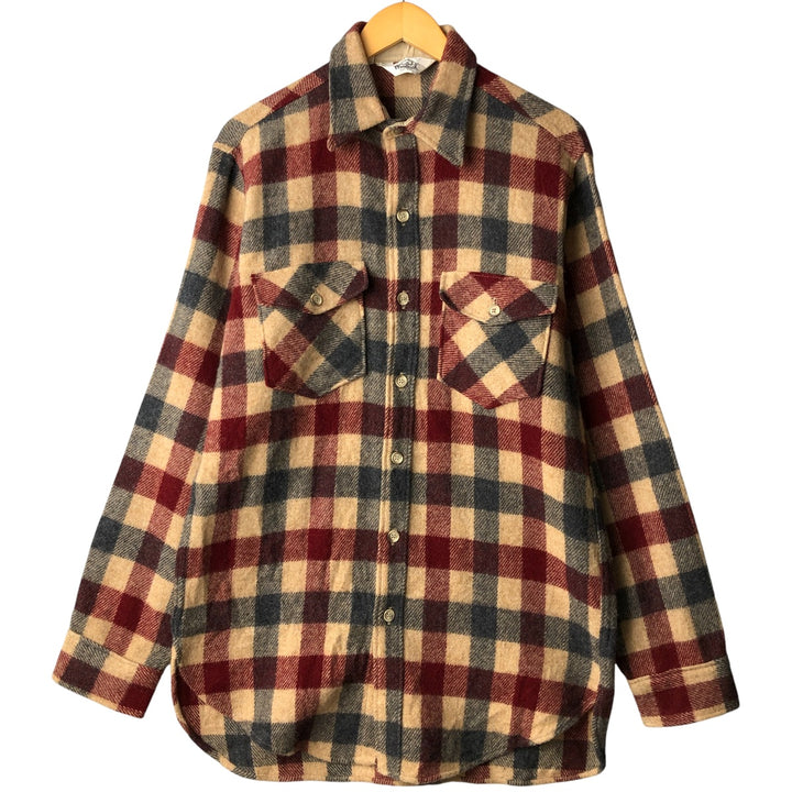 Vintage 1970'S WOOLRICH Check Pattern Wool Shirt, Made in USA, Men's Size Medium unclear Beige type Vintage Second Hand