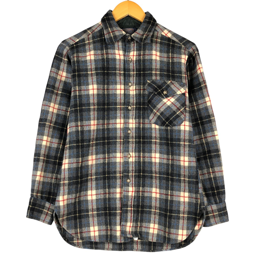 Vintage 70'S Pendleton Check Pattern Wool Shirt, Made in USA, Men's M Size wool Charcoal Vintage Second Hand
