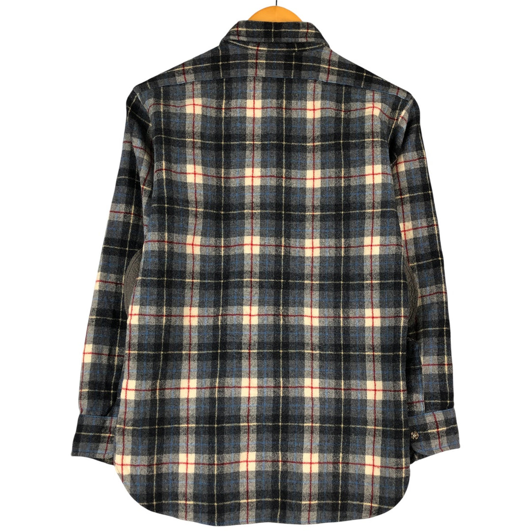 Vintage 70'S Pendleton Check Pattern Wool Shirt, Made in USA, Men's M Size wool Charcoal Vintage Second Hand