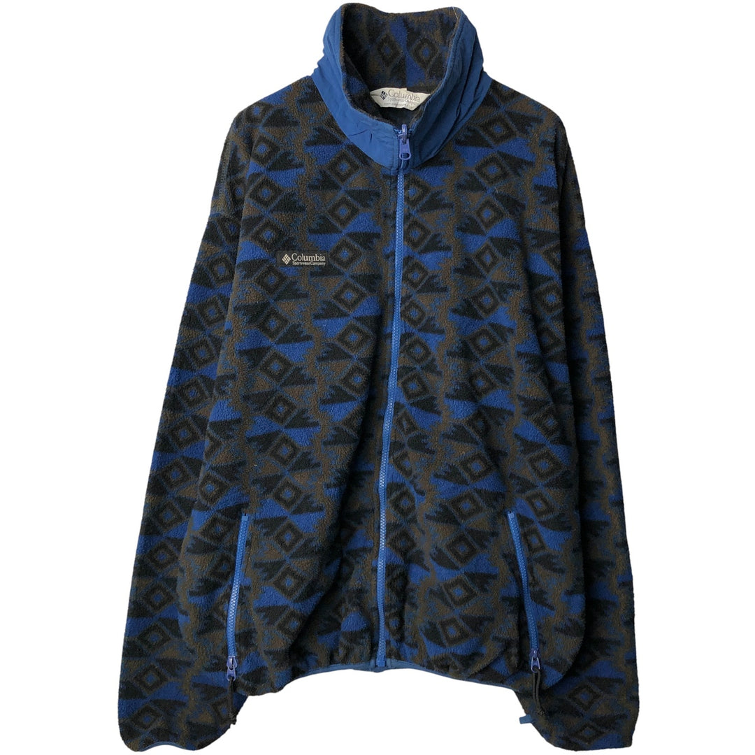 90'S Vintage Columbia White Tag Print Fleece Jacket, Made in USA, Men's Size L unclear navy blue type Vintage Second Hand