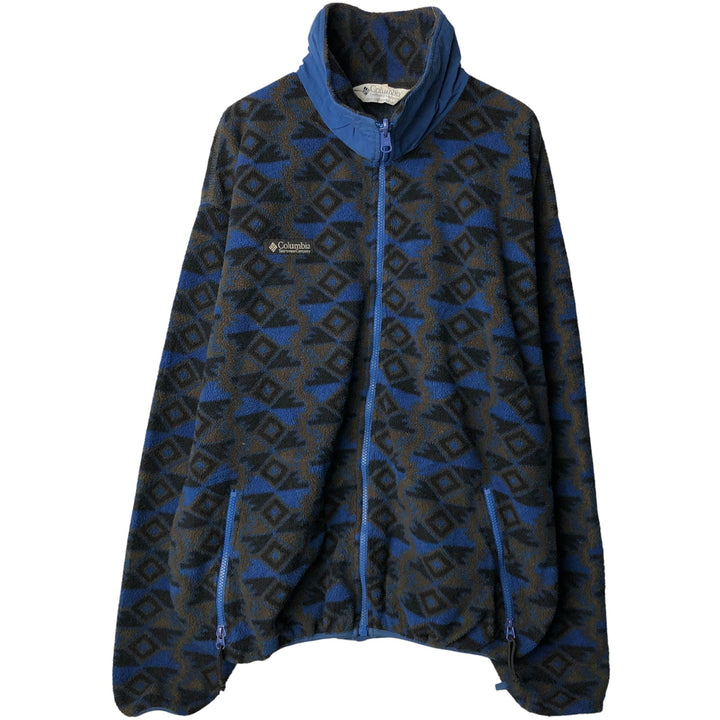 90'S Vintage Columbia White Tag Print Fleece Jacket, Made in USA, Men's Size L unclear navy blue type Vintage Second Hand