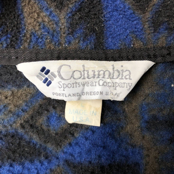90'S Vintage Columbia White Tag Print Fleece Jacket, Made in USA, Men's Size L unclear navy blue type Vintage Second Hand