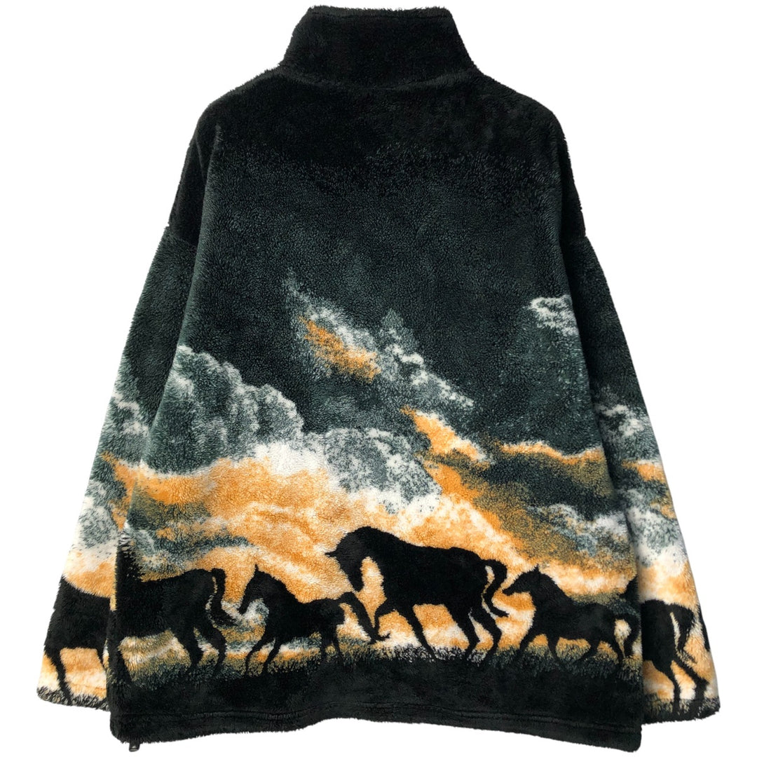 90'S MAZMANIA All-Over Horse Print Fleece Jacket, Made in USA, Men's Size XL, Vintage acrylic Green type dark green Vintage Second Hand
