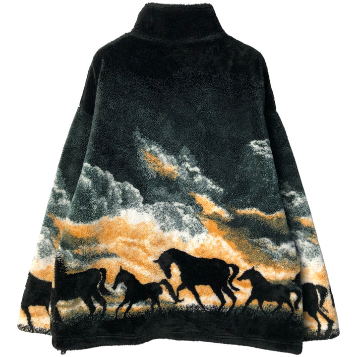 90'S MAZMANIA All-Over Horse Print Fleece Jacket, Made in USA, Men's Size XL, Vintage acrylic Green type dark green Vintage Second Hand