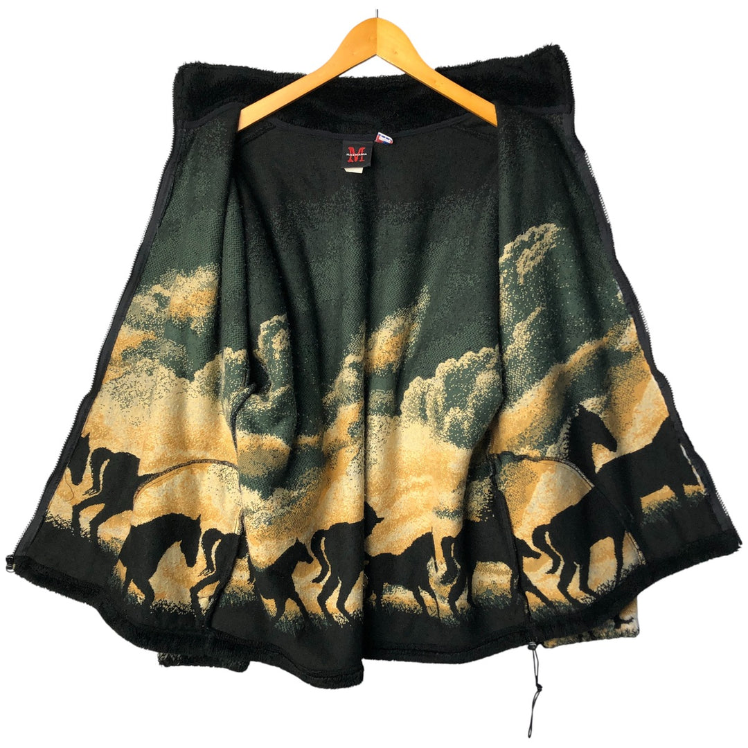90'S MAZMANIA All-Over Horse Print Fleece Jacket, Made in USA, Men's Size XL, Vintage acrylic Green type dark green Vintage Second Hand