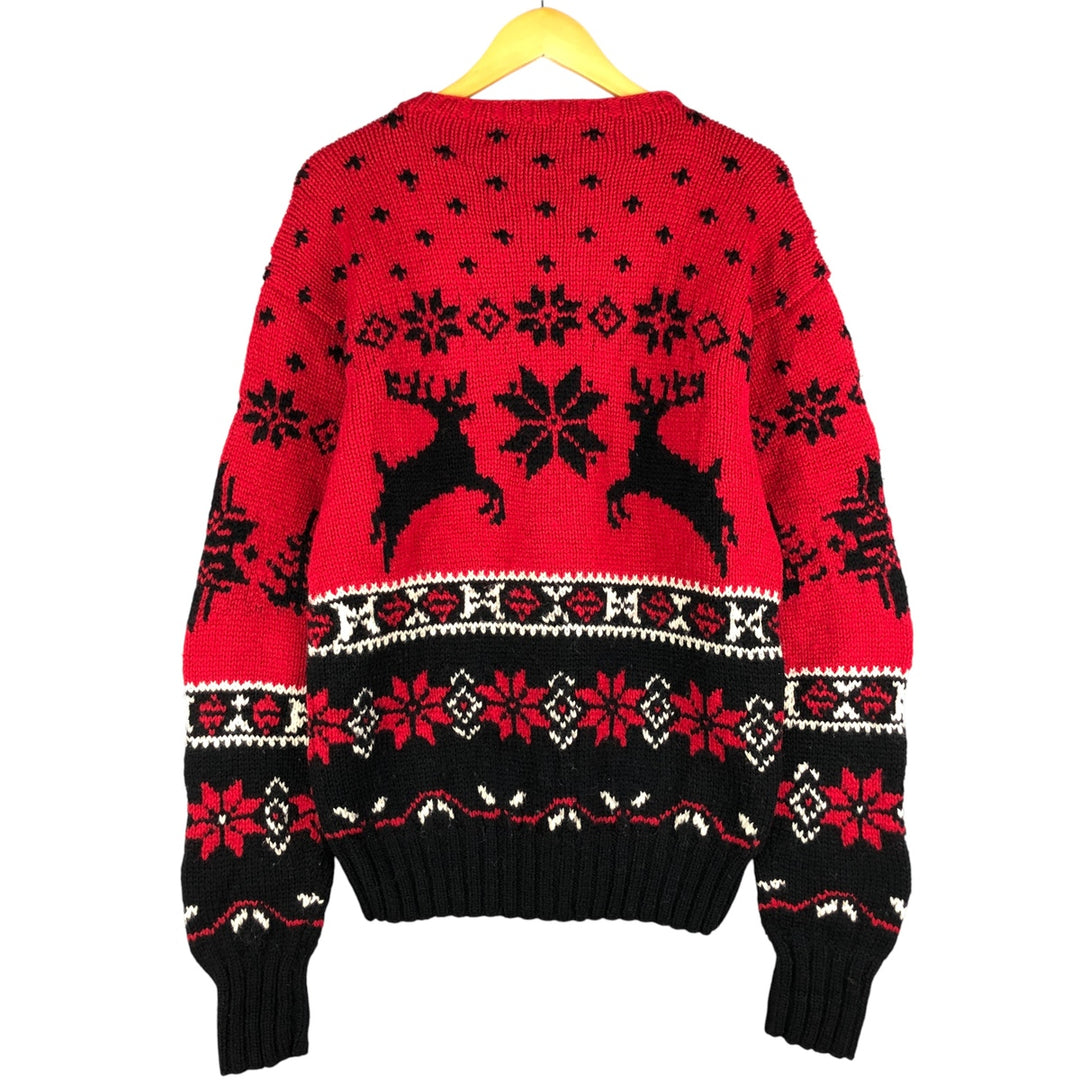 Ralph Lauren POLO by Ralph Lauren HAND KNIT Nordic sweater, men's size M, crew neck wool red type Vintage Second Hand