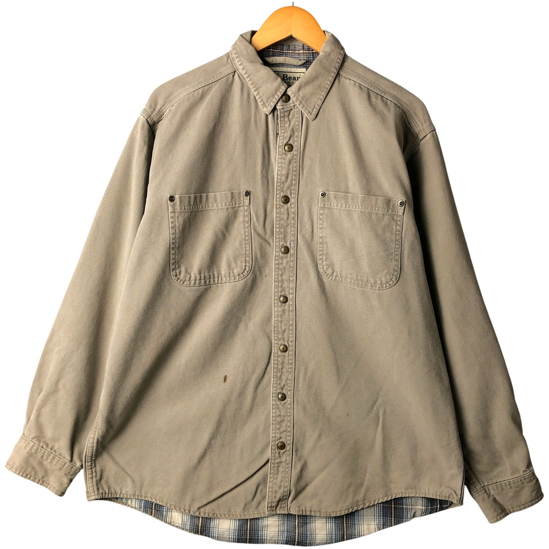 90s-00'S Vintage LLBean Long Sleeve Duck Work Shirt, Made in Canada, Men's Size L cotton Beige type Vintage Second Hand