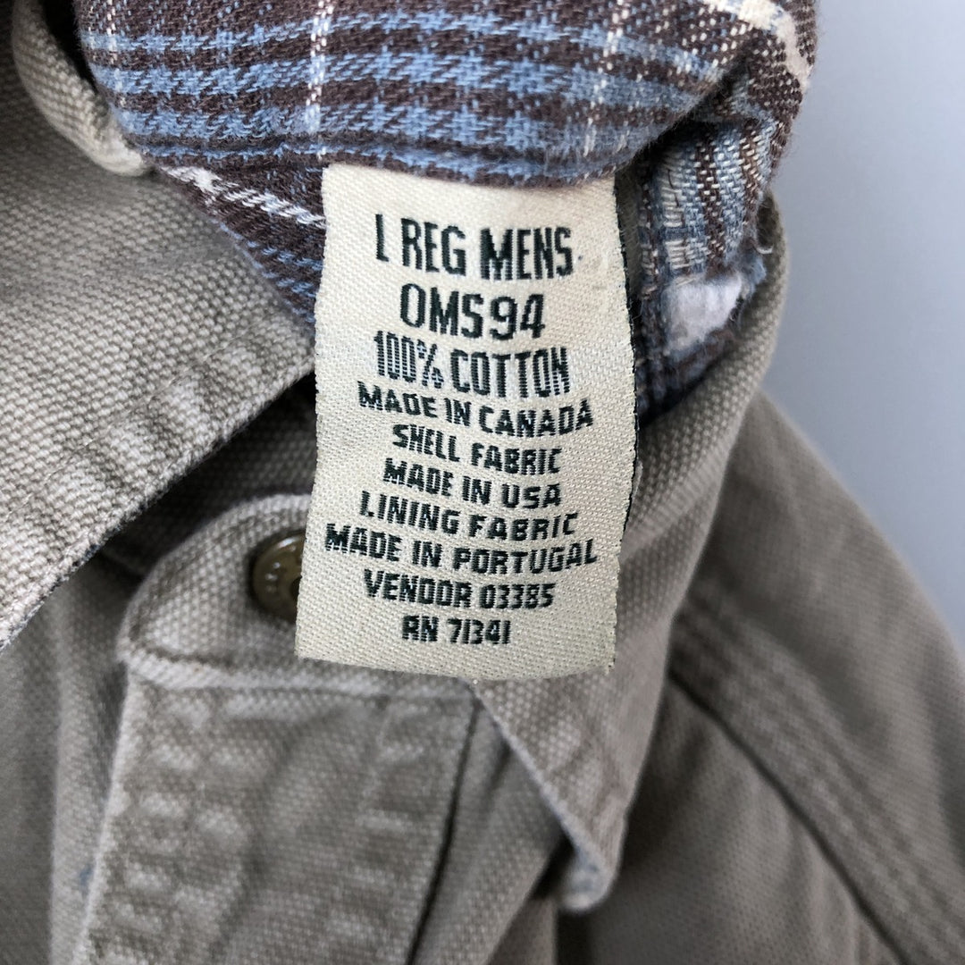 90s-00'S Vintage LLBean Long Sleeve Duck Work Shirt, Made in Canada, Men's Size L cotton Beige type Vintage Second Hand