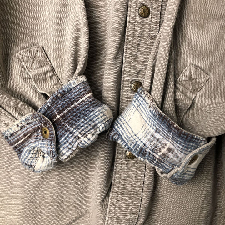 90s-00'S Vintage LLBean Long Sleeve Duck Work Shirt, Made in Canada, Men's Size L cotton Beige type Vintage Second Hand