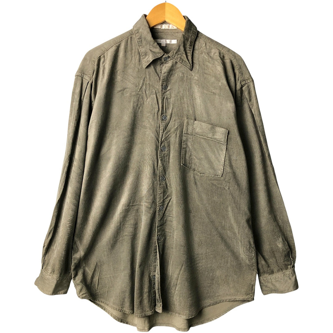 Perry Ellis long-sleeved corduroy shirt, men's size L Rayon Khaki type Vintage Second Hand