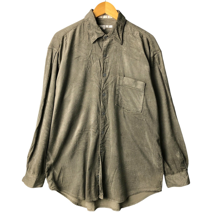 Perry Ellis long-sleeved corduroy shirt, men's size L Rayon Khaki type Vintage Second Hand