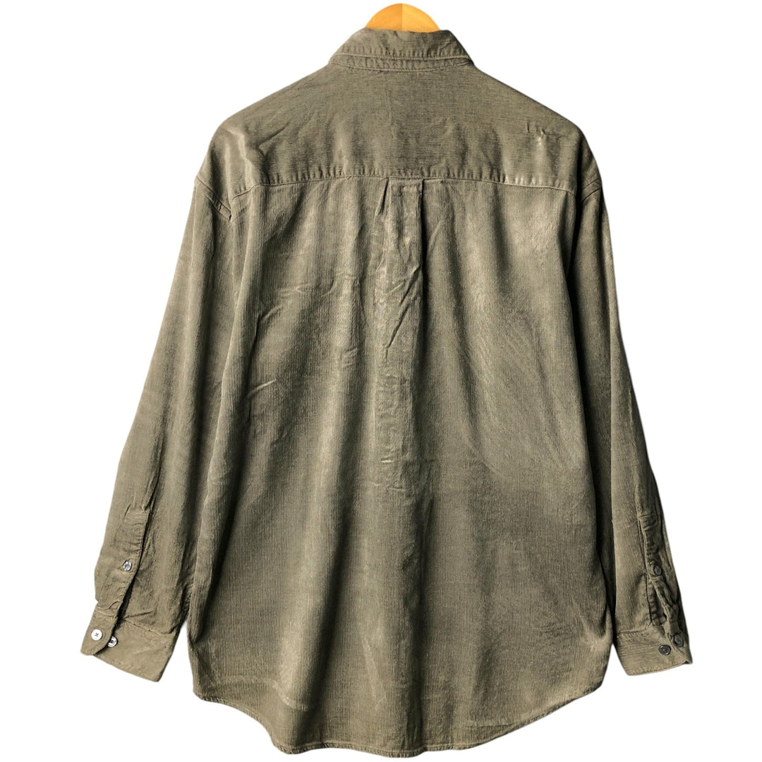 Perry Ellis long-sleeved corduroy shirt, men's size L Rayon Khaki type Vintage Second Hand