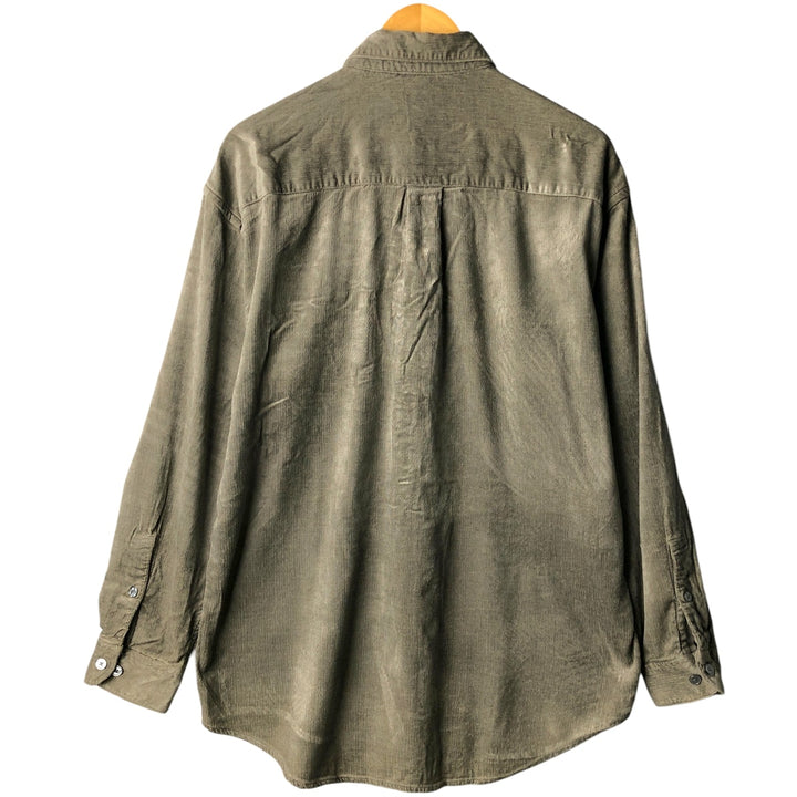 Perry Ellis long-sleeved corduroy shirt, men's size L Rayon Khaki type Vintage Second Hand