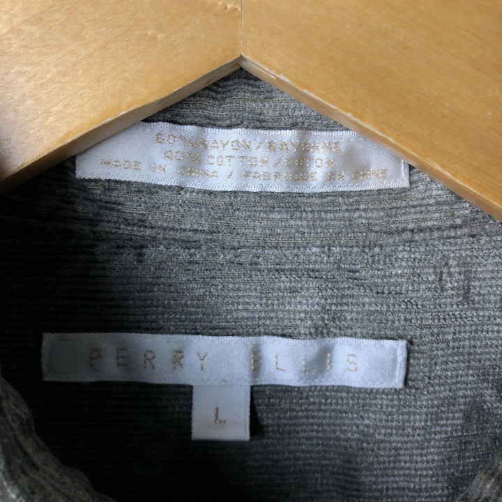Perry Ellis long-sleeved corduroy shirt, men's size L Rayon Khaki type Vintage Second Hand