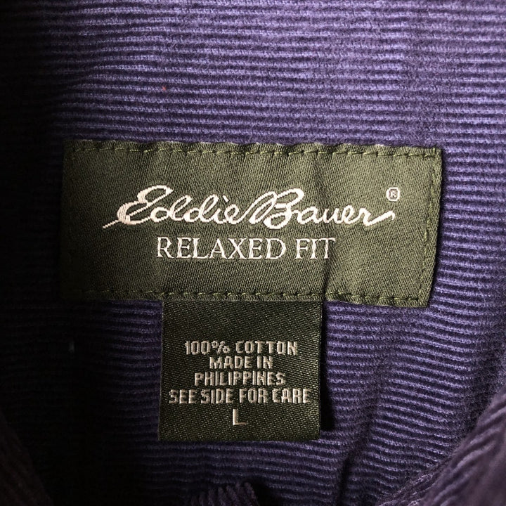 2000'S Eddie Bauer Relaxed Fit Long Sleeve Button-Down Corduroy Shirt, Men's Size L cotton navy blue type Vintage Second Hand