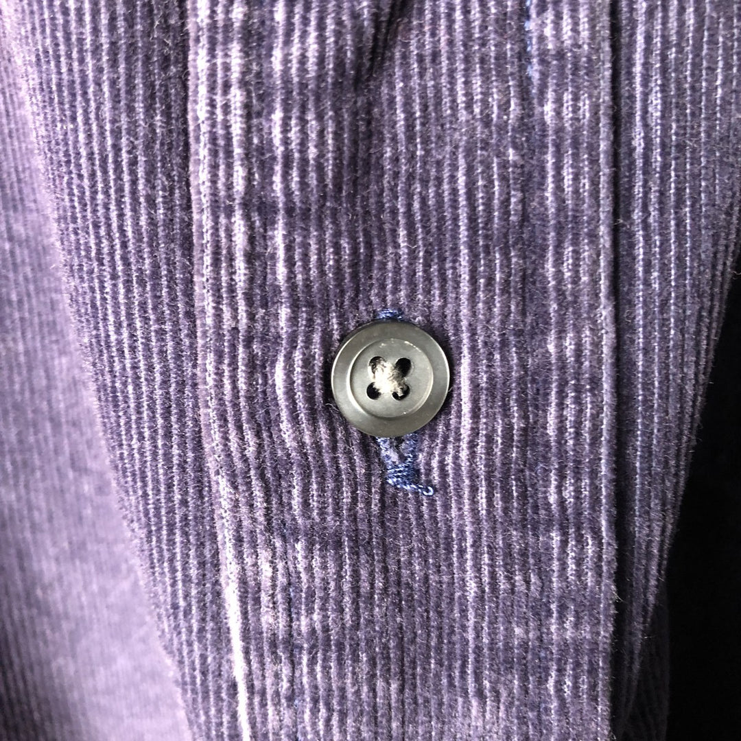 2000'S Eddie Bauer Relaxed Fit Long Sleeve Button-Down Corduroy Shirt, Men's Size L cotton navy blue type Vintage Second Hand