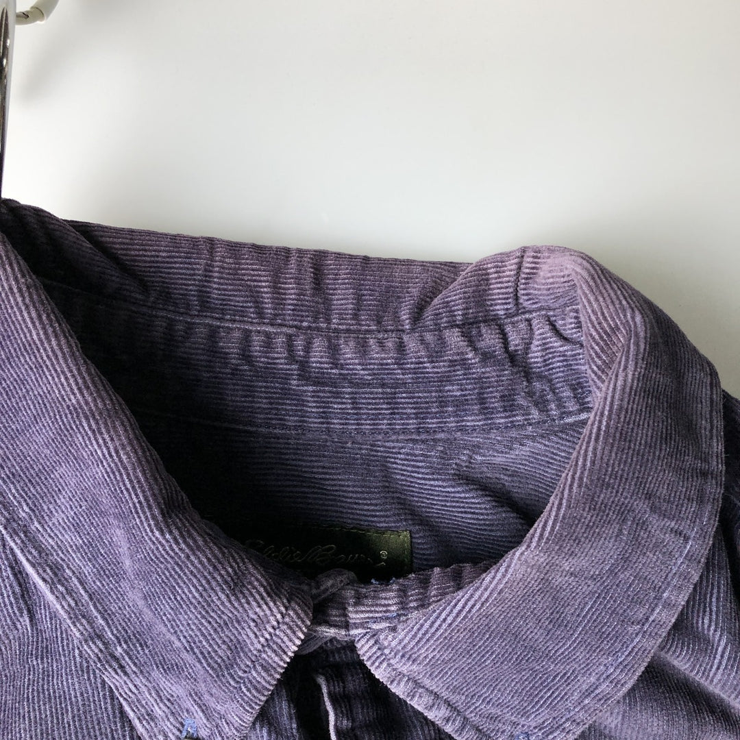 2000'S Eddie Bauer Relaxed Fit Long Sleeve Button-Down Corduroy Shirt, Men's Size L cotton navy blue type Vintage Second Hand