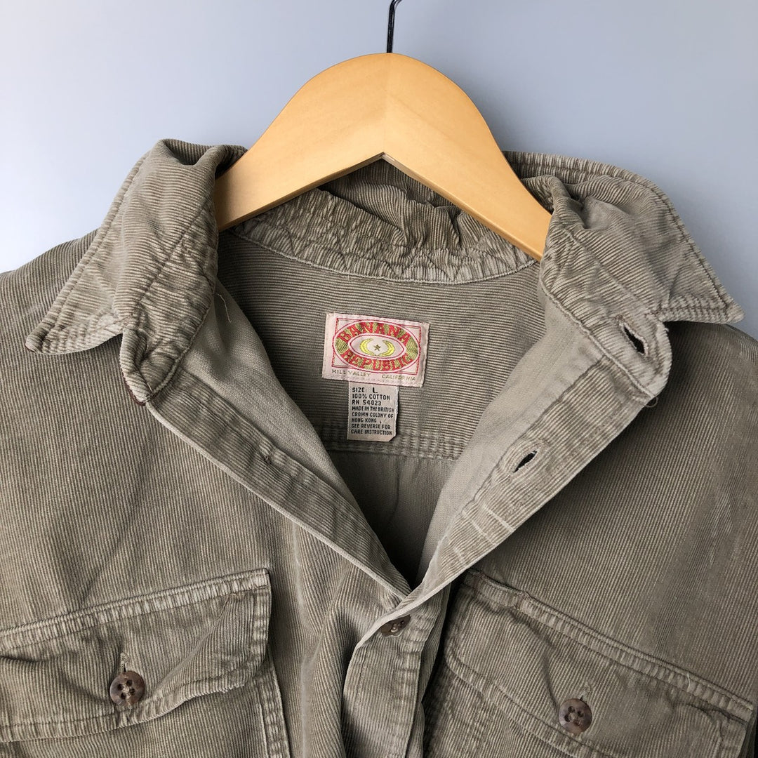Vintage 1980'S Banana Republic long-sleeved corduroy shirt, size L, men's cotton Khaki type Vintage Second Hand