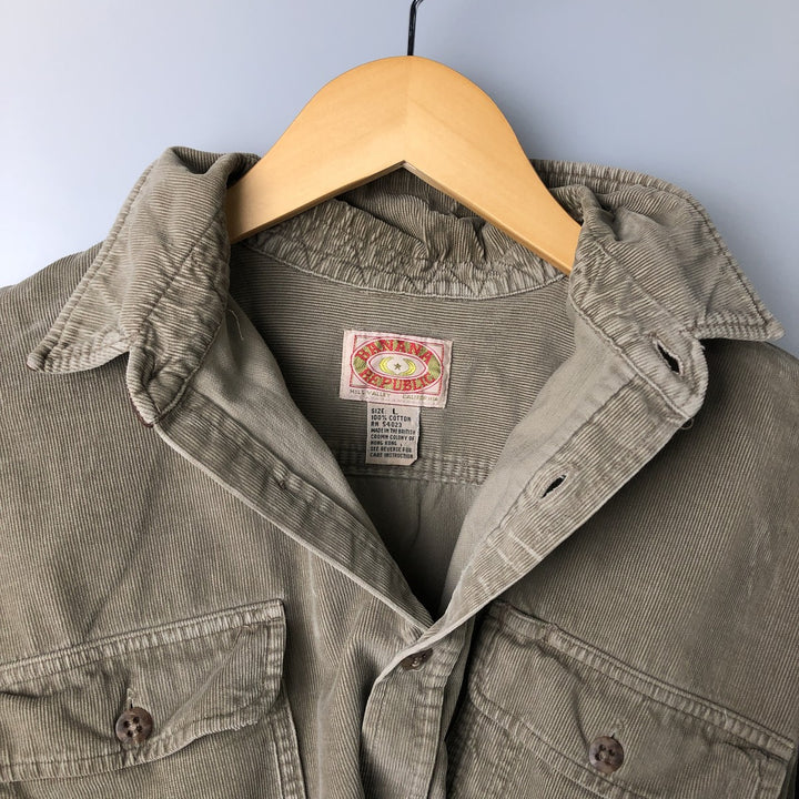 Vintage 1980'S Banana Republic long-sleeved corduroy shirt, size L, men's cotton Khaki type Vintage Second Hand