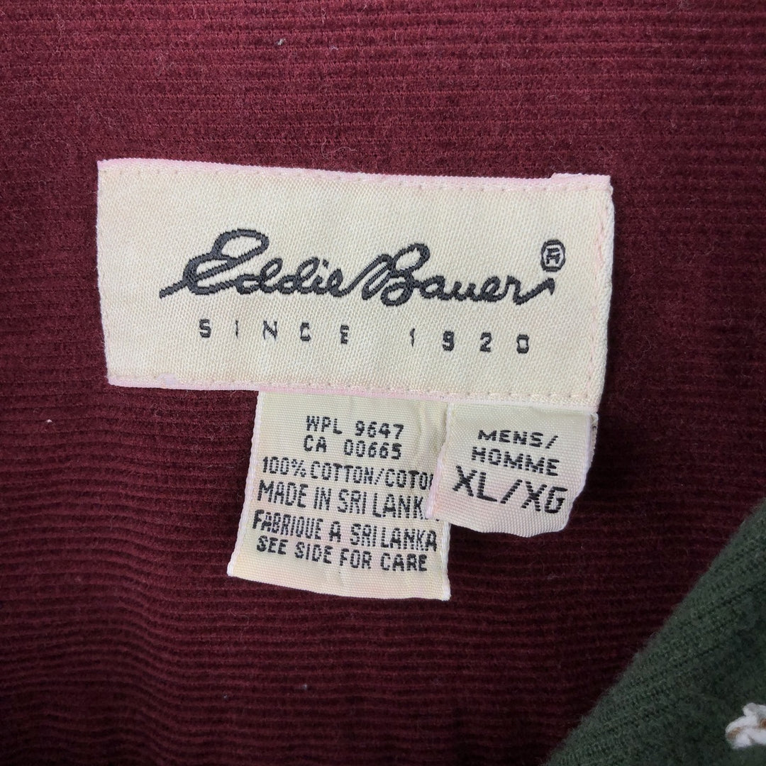 Eddie Bauer Crazy Pattern Long Sleeve Button-Down Corduroy Shirt, Men's XL cotton Khaki type Vintage Second Hand