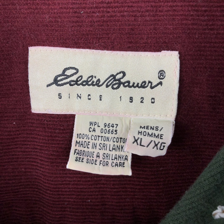 Eddie Bauer Crazy Pattern Long Sleeve Button-Down Corduroy Shirt, Men's XL cotton Khaki type Vintage Second Hand