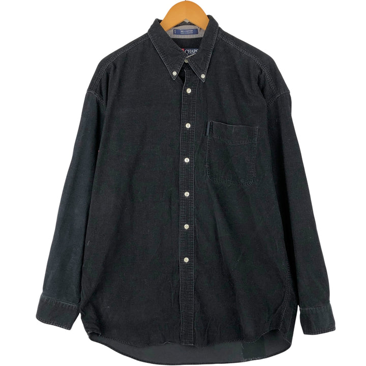 Ralph Lauren Chaps long-sleeved button-down corduroy shirt, men's size L cotton black type Vintage Second Hand
