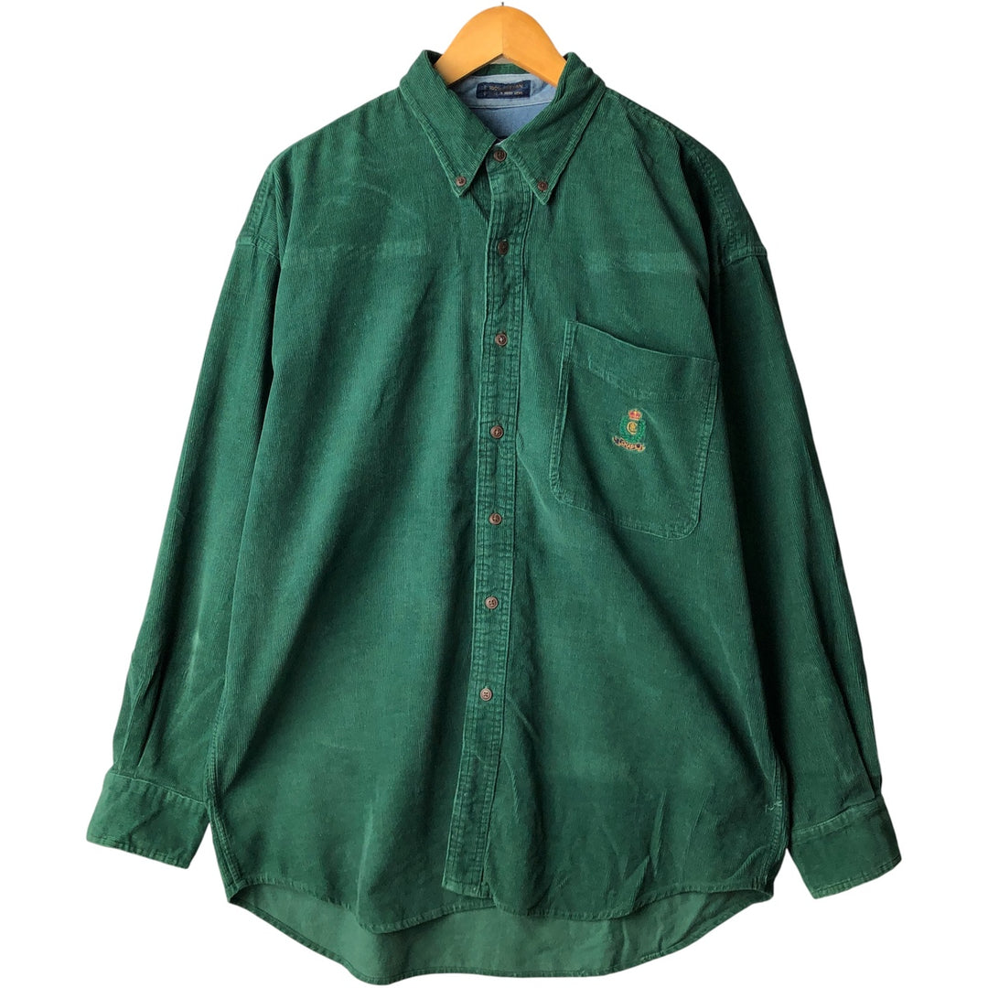 Vintage 1980'S Ralph Lauren Chaps long-sleeved button-down corduroy shirt, size L, men's cotton green type Vintage Second Hand