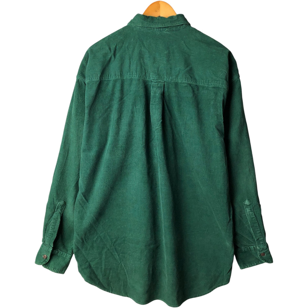 Vintage 1980'S Ralph Lauren Chaps long-sleeved button-down corduroy shirt, size L, men's cotton green type Vintage Second Hand