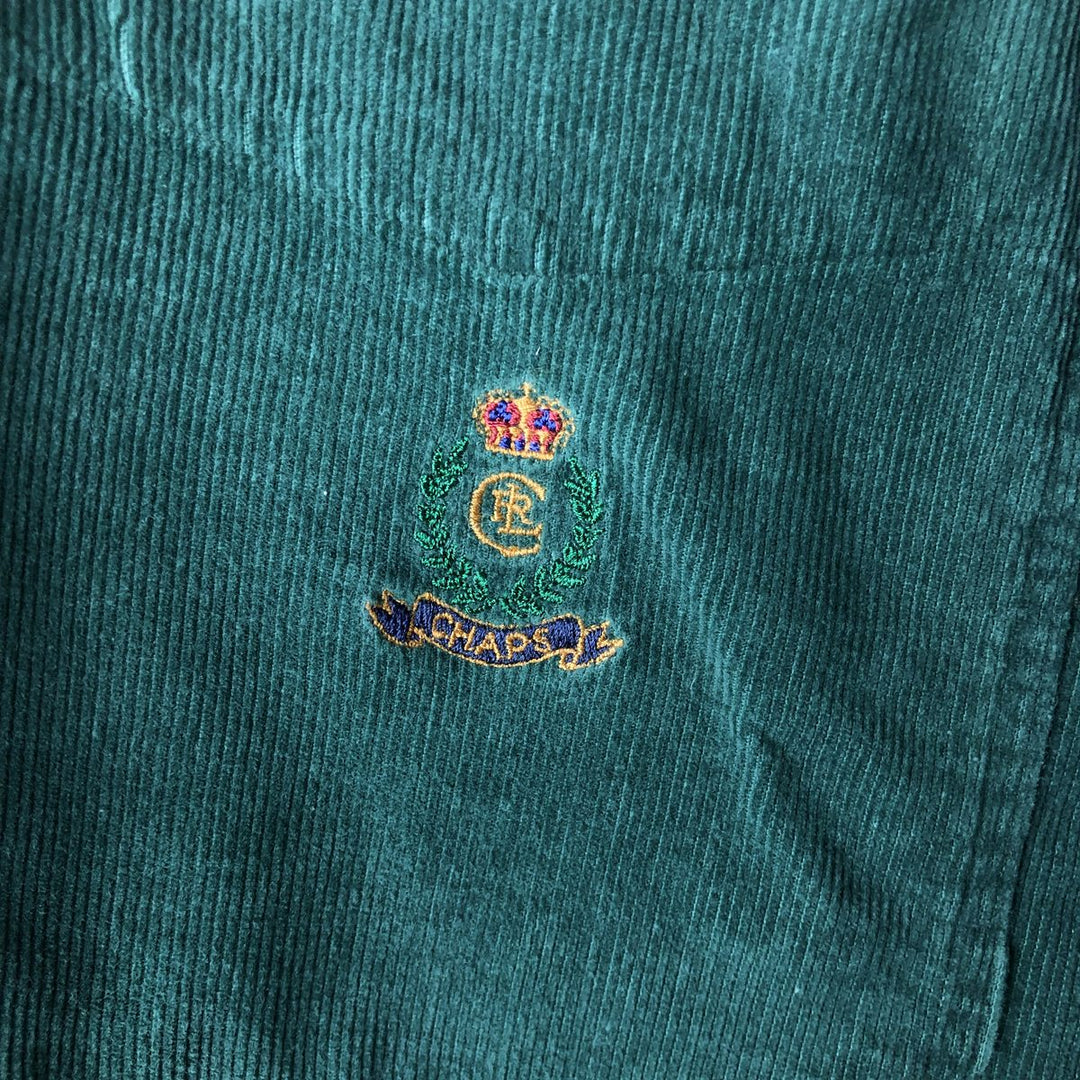 Vintage 1980'S Ralph Lauren Chaps long-sleeved button-down corduroy shirt, size L, men's cotton green type Vintage Second Hand