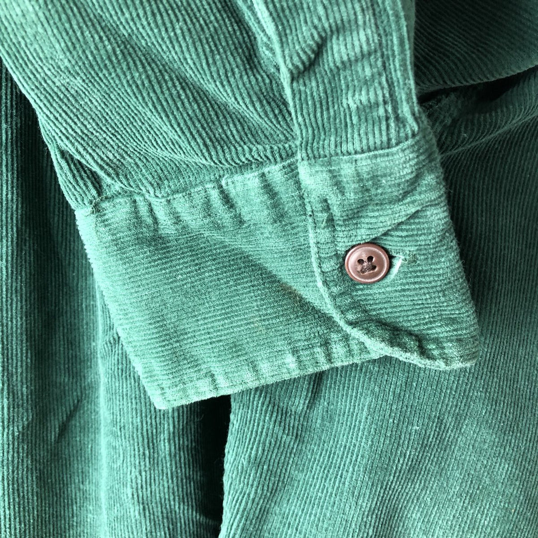 Vintage 1980'S Ralph Lauren Chaps long-sleeved button-down corduroy shirt, size L, men's cotton green type Vintage Second Hand