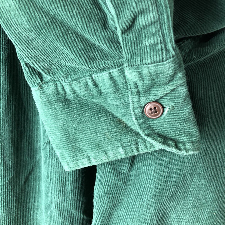 Vintage 1980'S Ralph Lauren Chaps long-sleeved button-down corduroy shirt, size L, men's cotton green type Vintage Second Hand