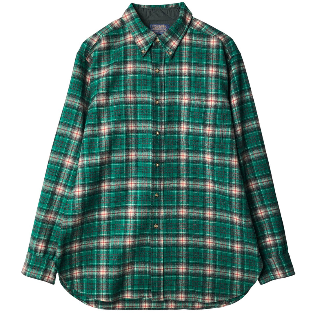Vintage 1970'S Pendleton ombre check wool shirt, made in the USA, size L, men's wool green type Vintage Second Hand