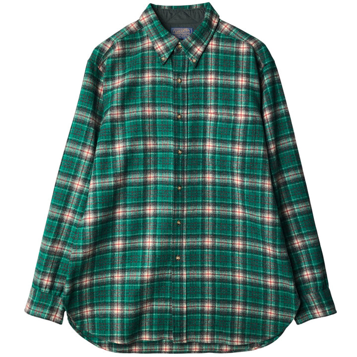 Vintage 1970'S Pendleton ombre check wool shirt, made in the USA, size L, men's wool green type Vintage Second Hand